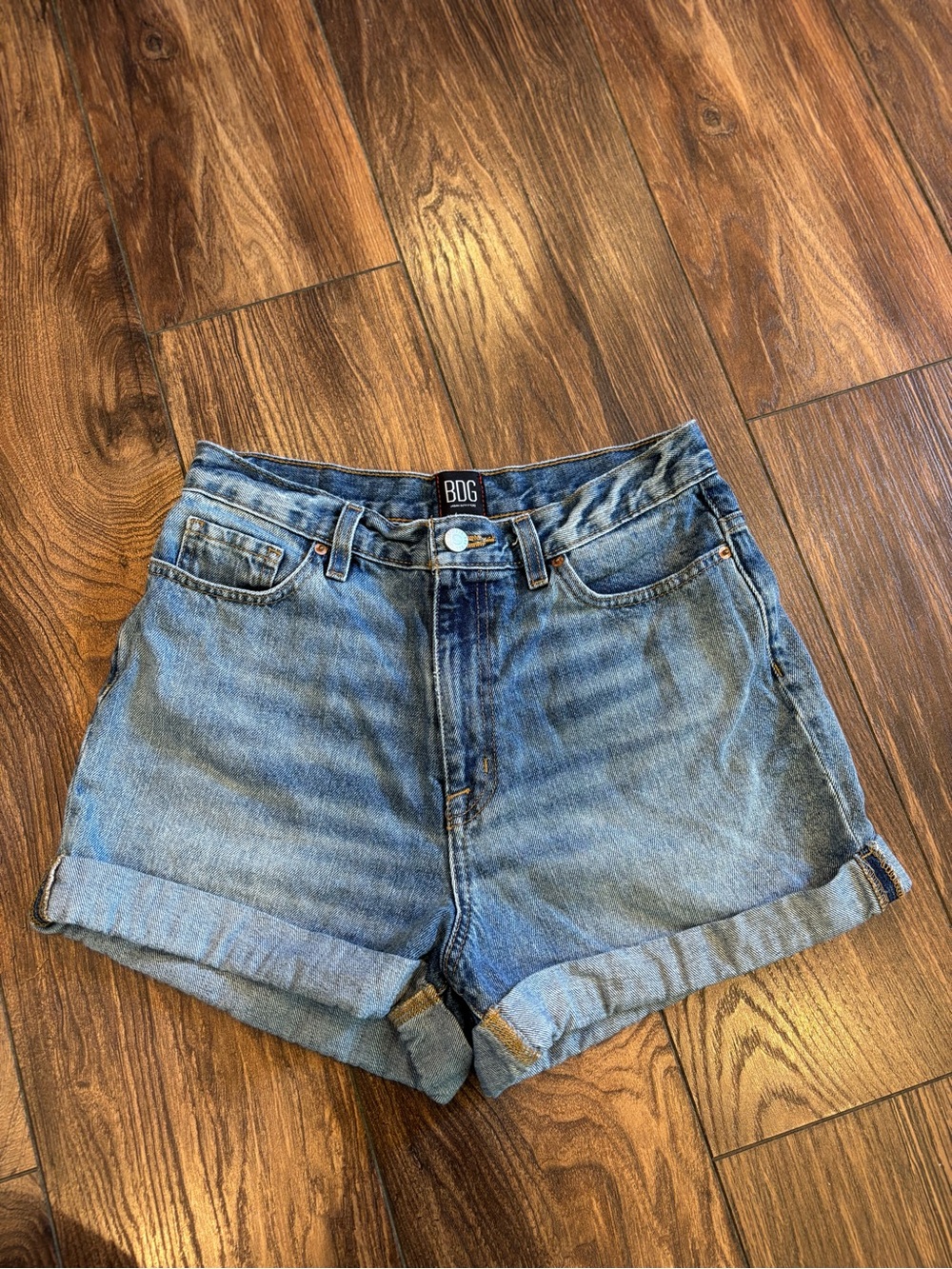 BDG High-Rise Rolled Hem Denim Shorts - Light Blue